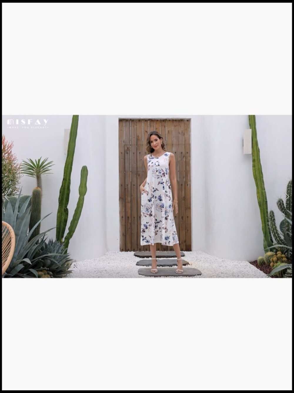 Sleeveless Button Maxi Dress with Pockets A-Line Flowy Summer - Picture 6 of 7